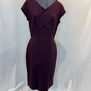 Classiques Entier Burgundy Dress, V-neck Front, Rear Cupped Sleeve Fitted Sheath